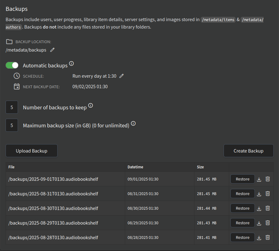 Backups Page