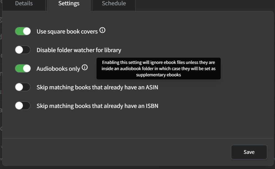 Audiobooks only library setting
